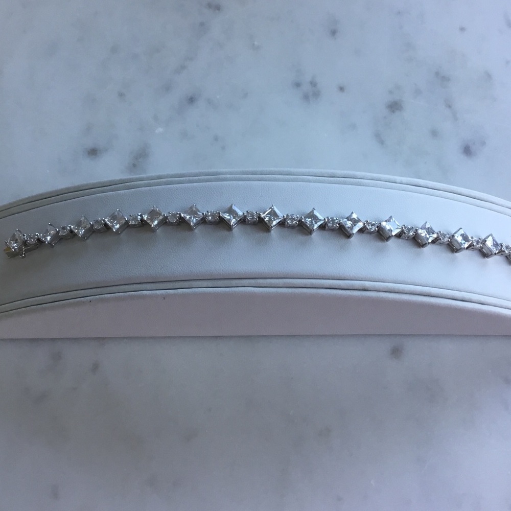 Sterling Princess-Cut & Round CZ Tennis Bracelet - Picture 5 of 13